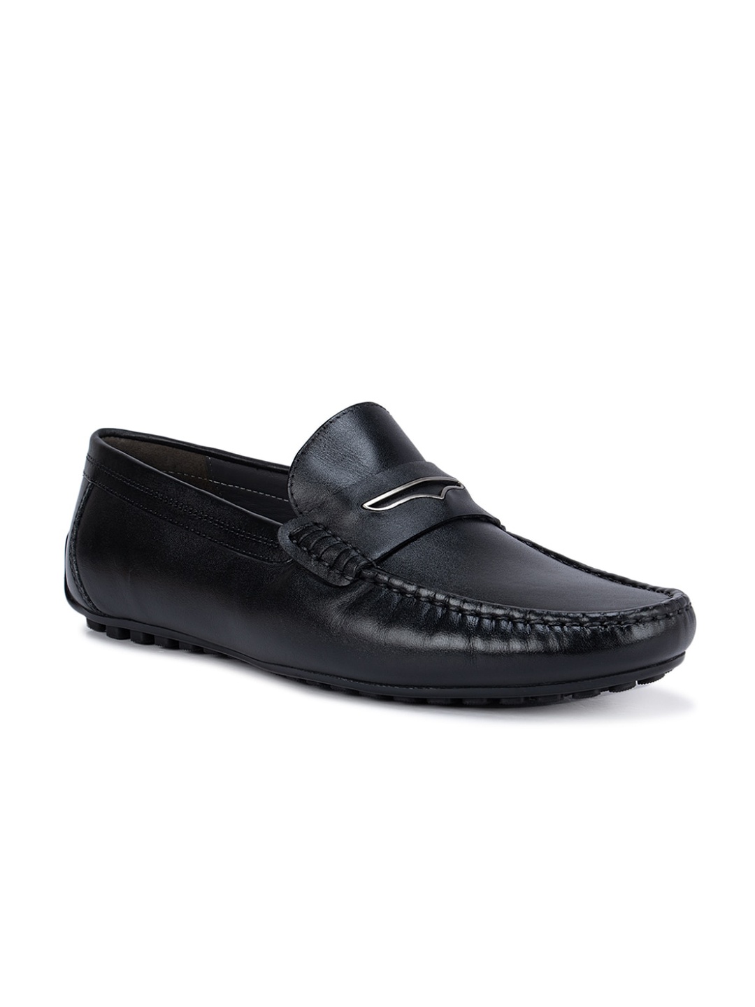 

ROSSO BRUNELLO Men Black Solid Leather Formal Loafers