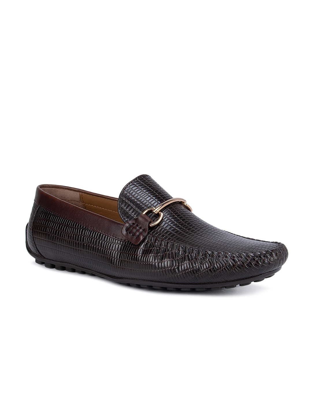 

ROSSO BRUNELLO Men Coffee-Brown Textured Leather Formal Loafers