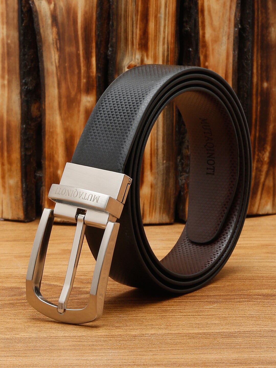 

MUTAQINOTI Men Black & Brown Faux Leather Reversible Formal Belt