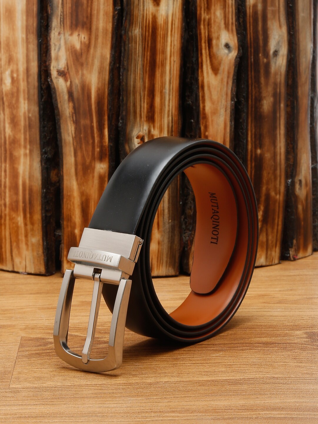 

MUTAQINOTI Men Black & Tan Brown Faux Leather Reversible Formal Belt