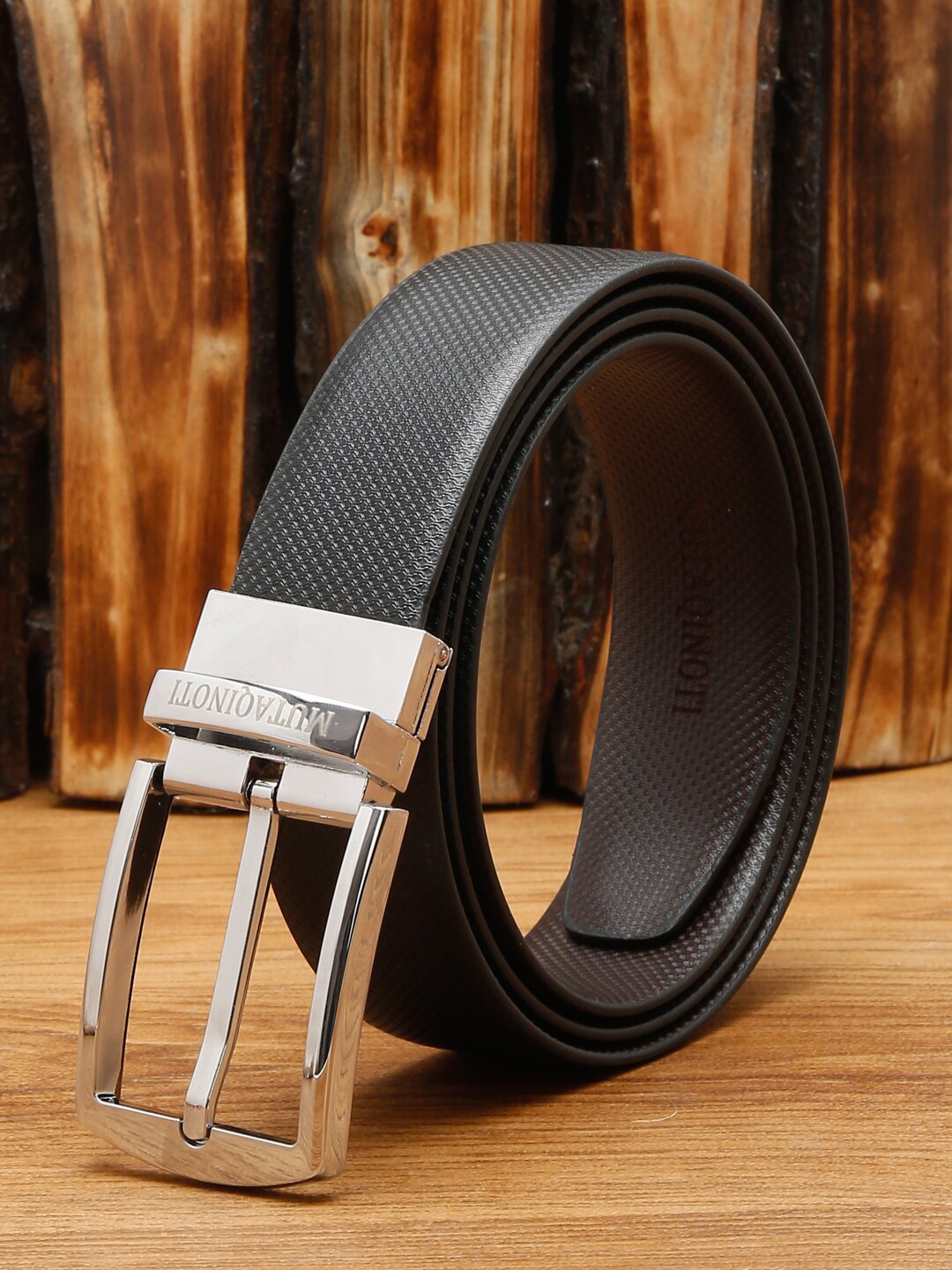 

MUTAQINOTI Men Black & Brown Faux Leather Reversible Formal Belt