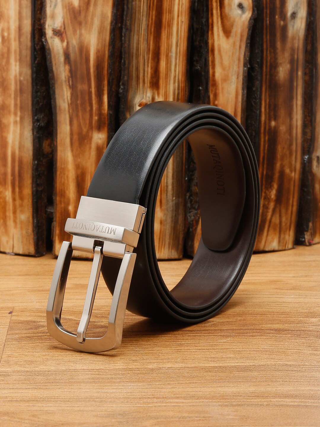 

MUTAQINOTI Men Black & Brown Faux Leather Reversible Formal Belt