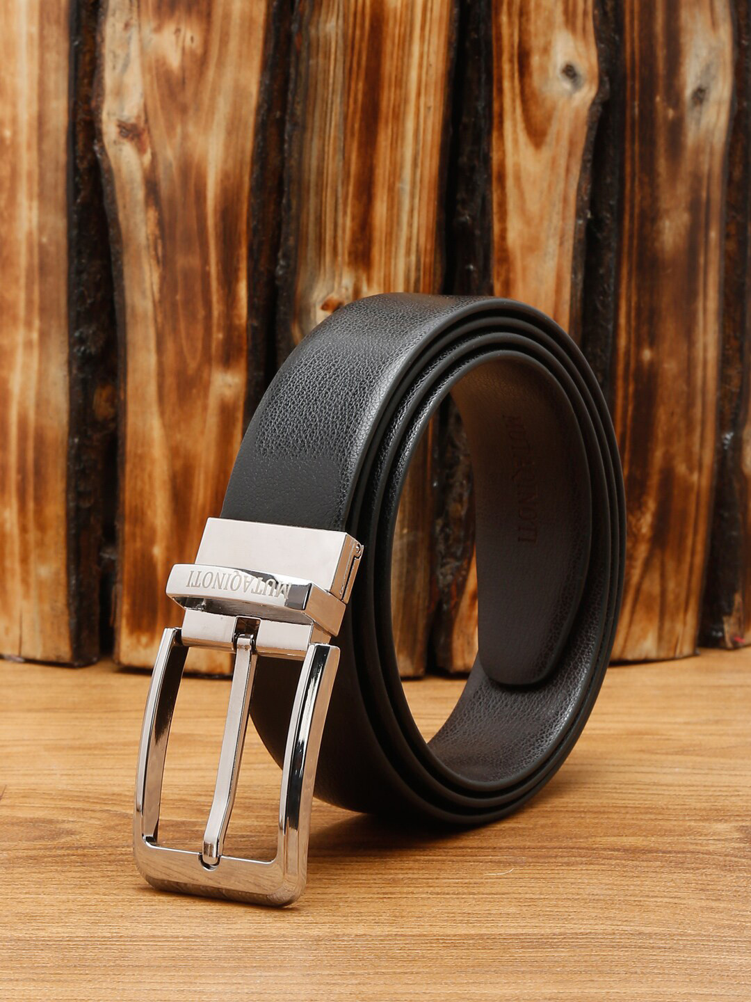

MUTAQINOTI Men Black & Brown Faux Leather Reversible Formal Belt