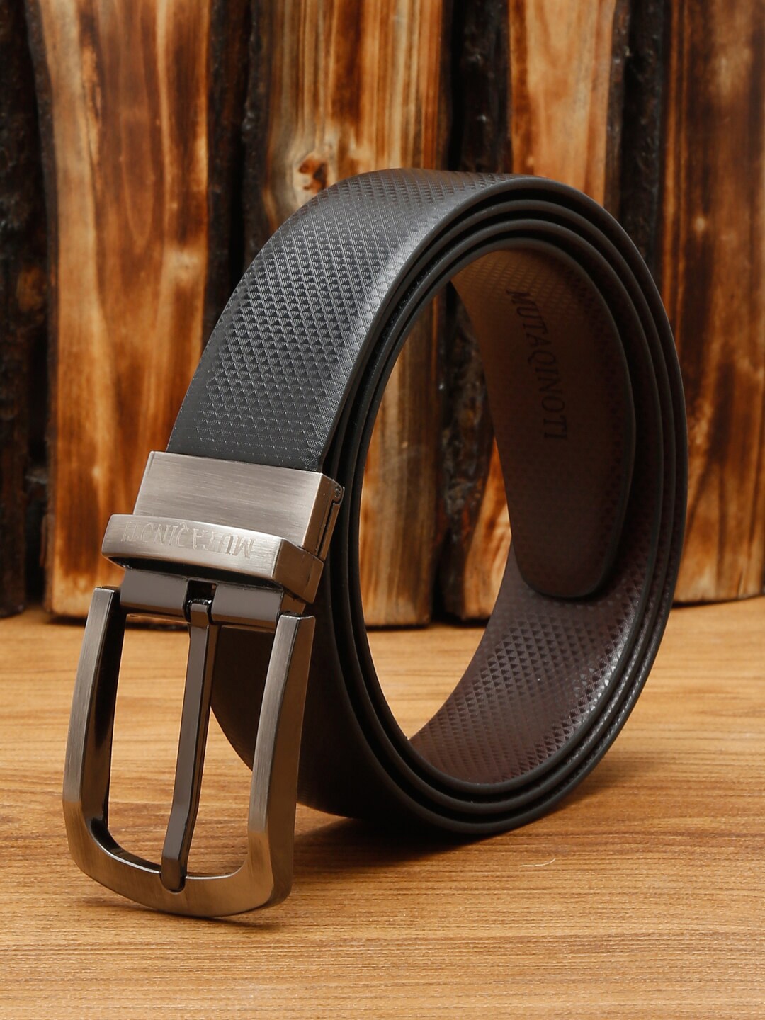 

MUTAQINOTI Men Black & Brown Textured PU Formal Belt