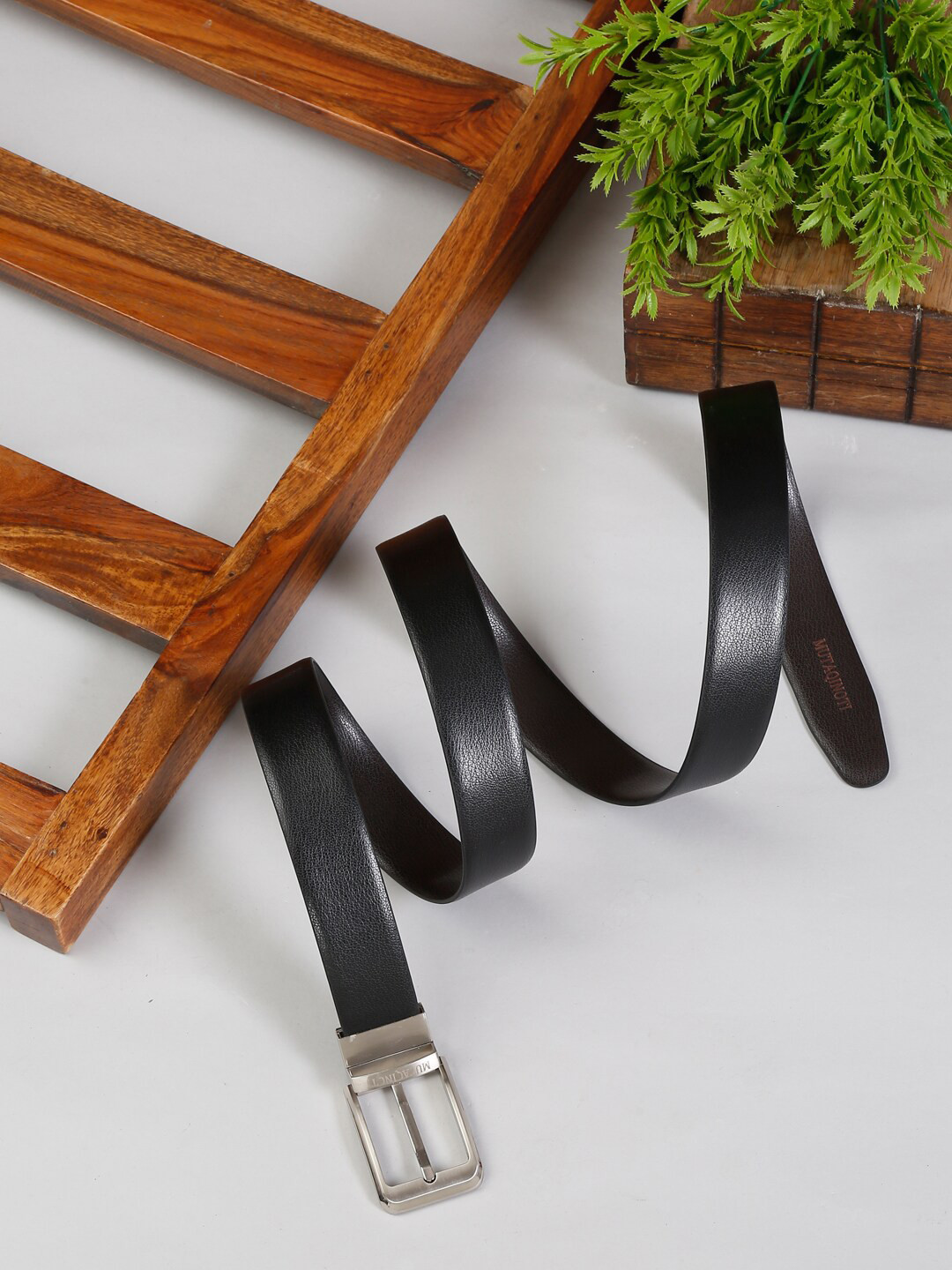 

MUTAQINOTI Men Black & Brown Reversible Formal Belt