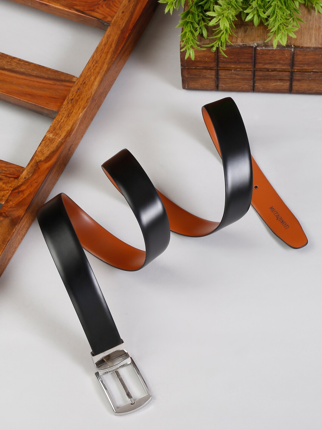 

MUTAQINOTI Men Black Solid Reversible Formal Belt