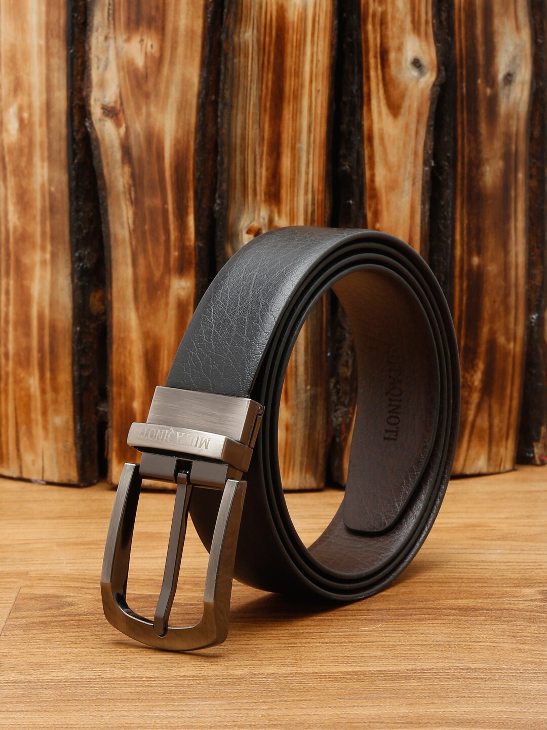 

MUTAQINOTI Men Black Solid Reversible Formal Belt