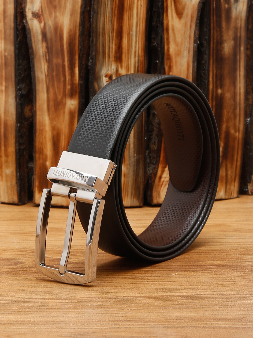 

MUTAQINOTI Men Black Reversible Formal Belt