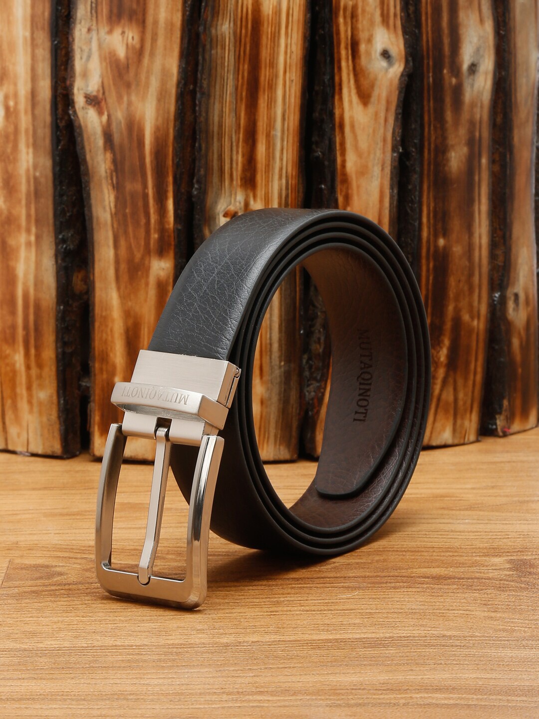 

MUTAQINOTI Men Black & Brown Reversible Formal Belt