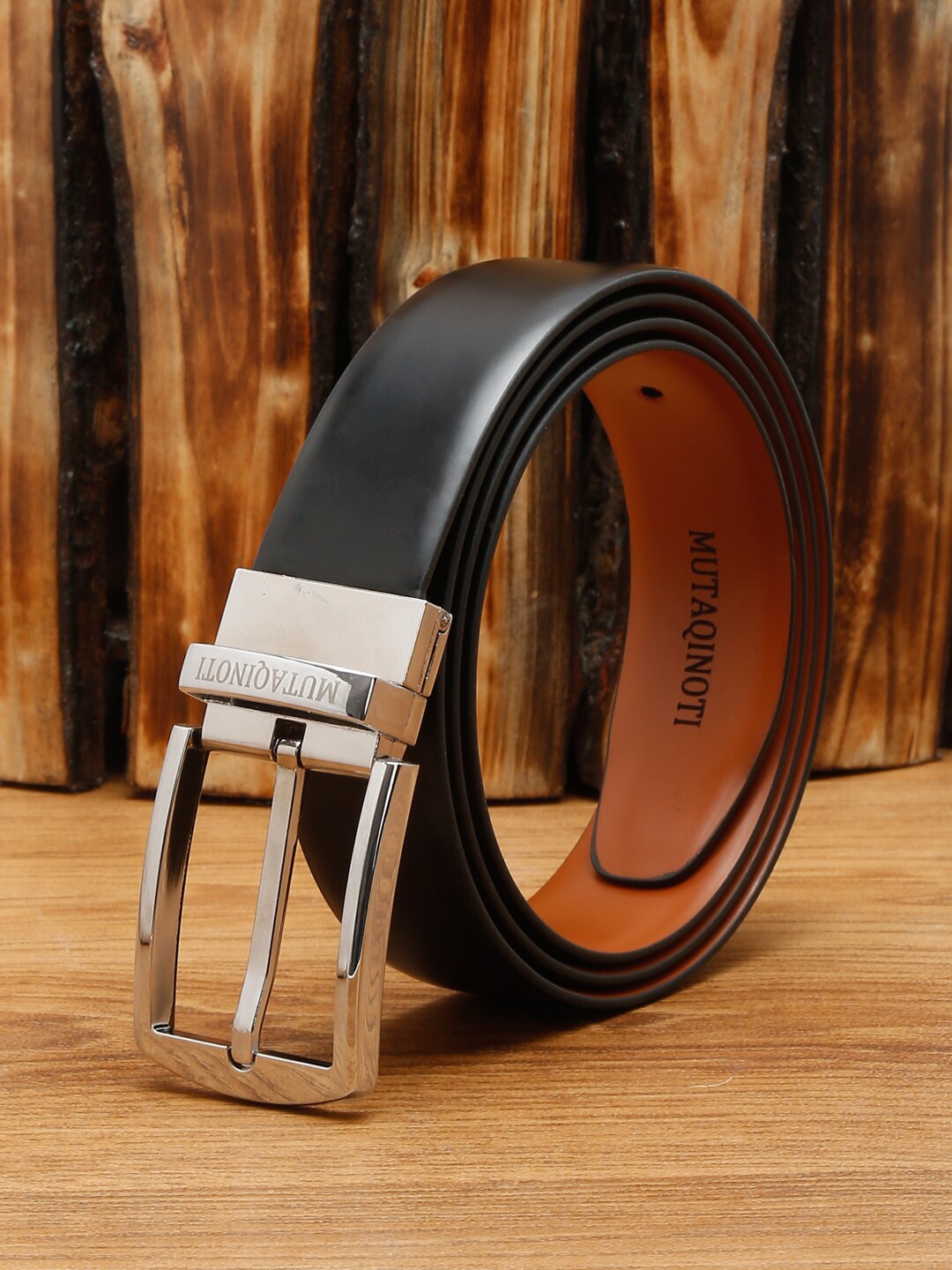 

MUTAQINOTI Men Black PU Formal Belt