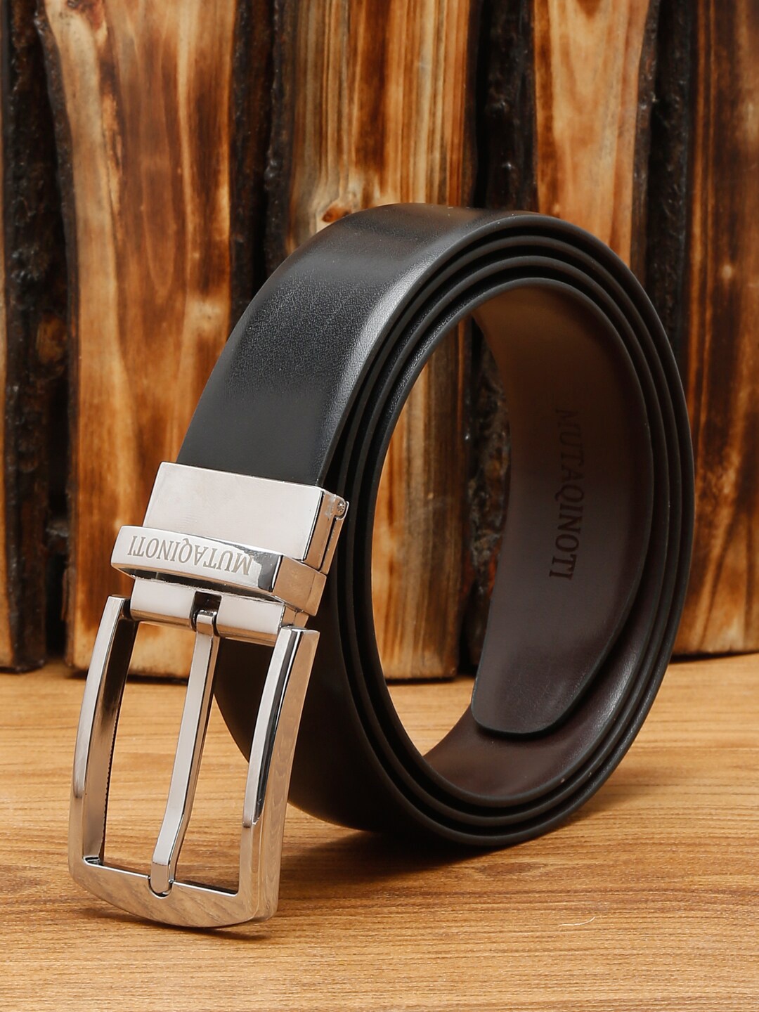 

MUTAQINOTI Men Black PU Formal Belt