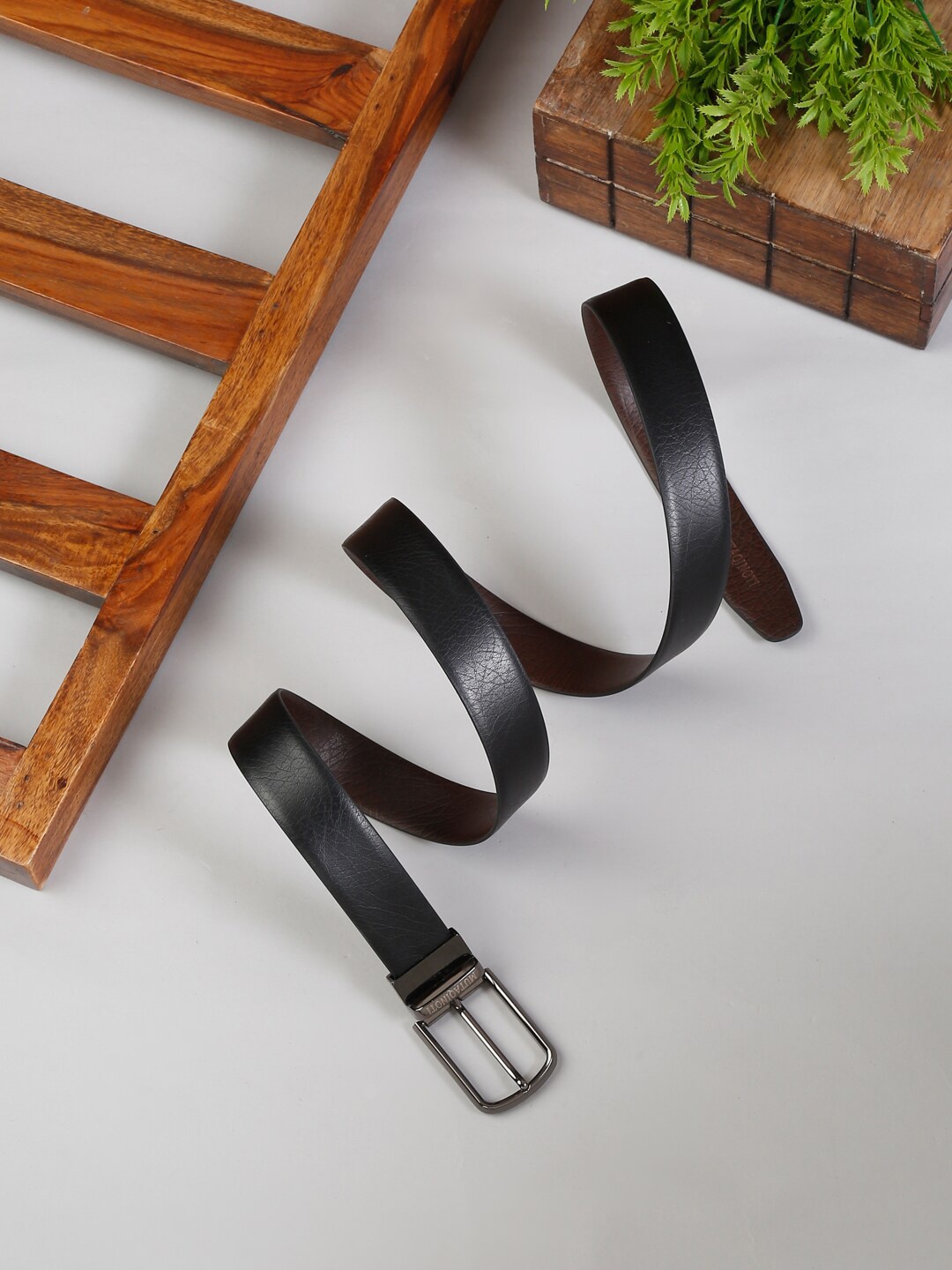 

MUTAQINOTI Men Black & Brown Reversible Formal Belt