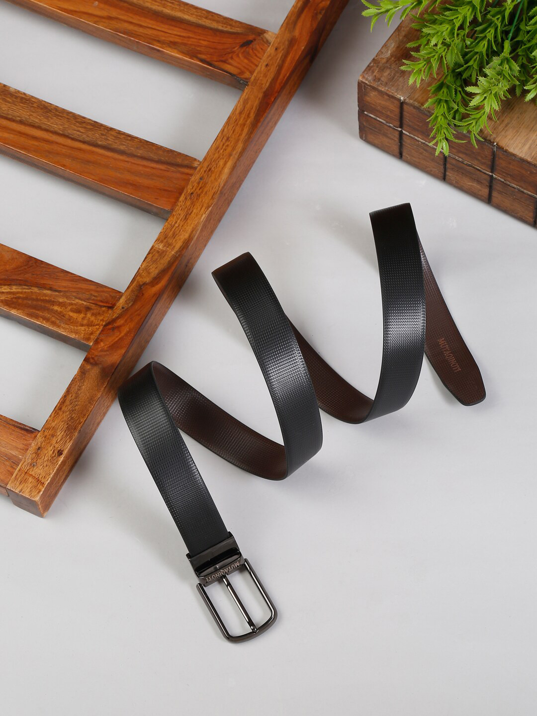 

MUTAQINOTI Men Black & Brown Reversible Formal Belt