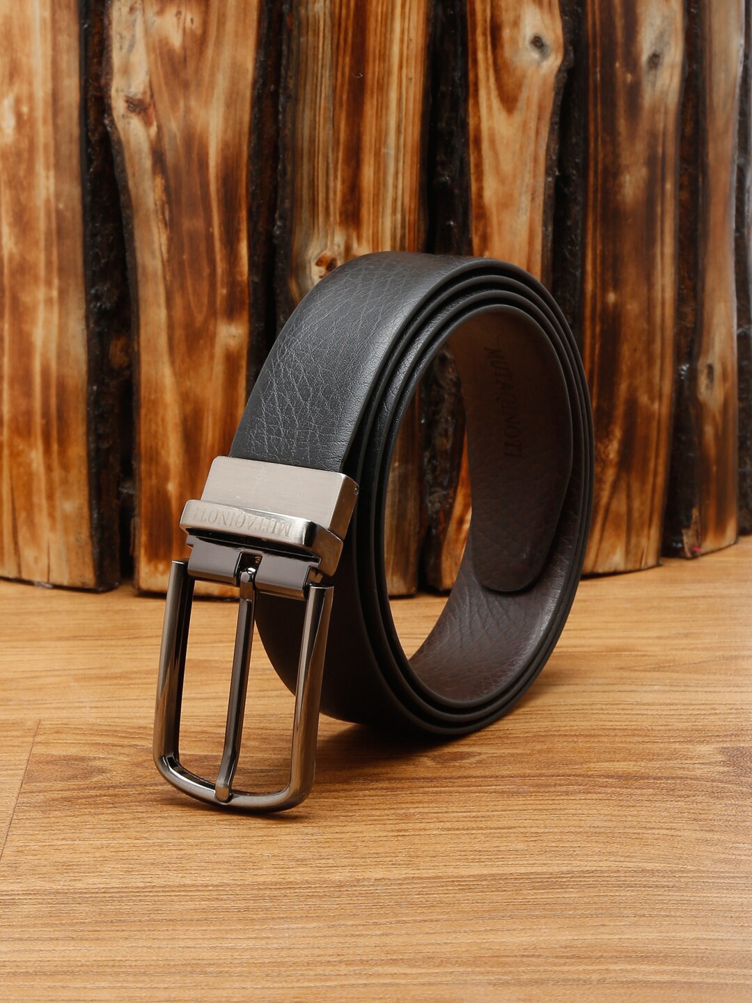 

MUTAQINOTI Men Black & Brown Reversible Formal Belt