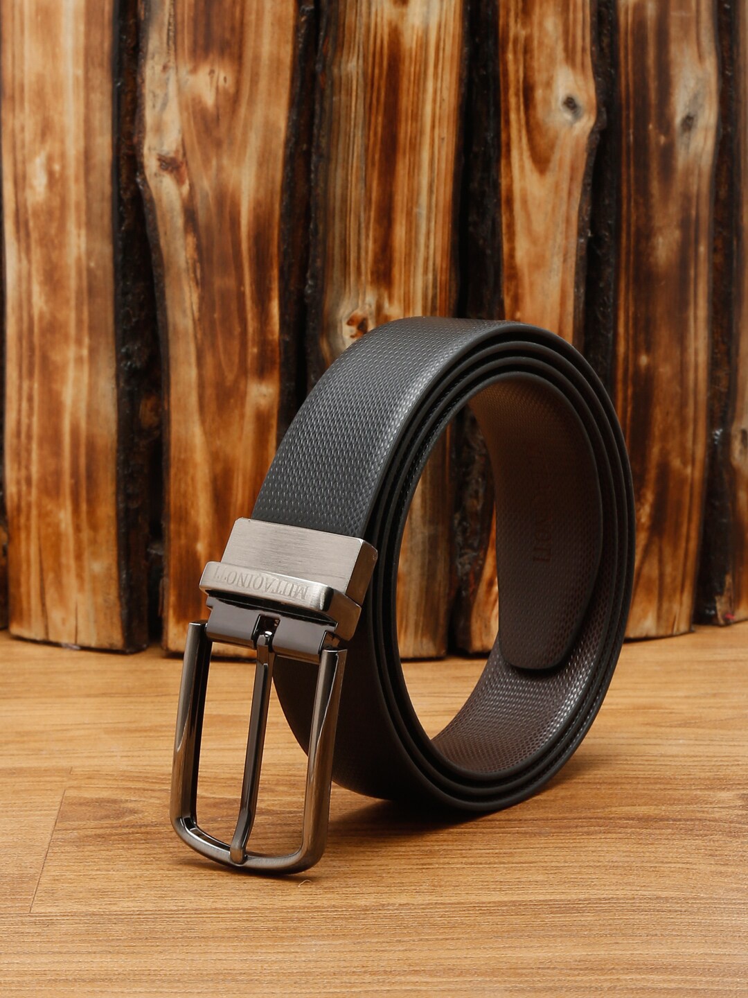 

MUTAQINOTI Men Black & Brown Reversible Formal Belt