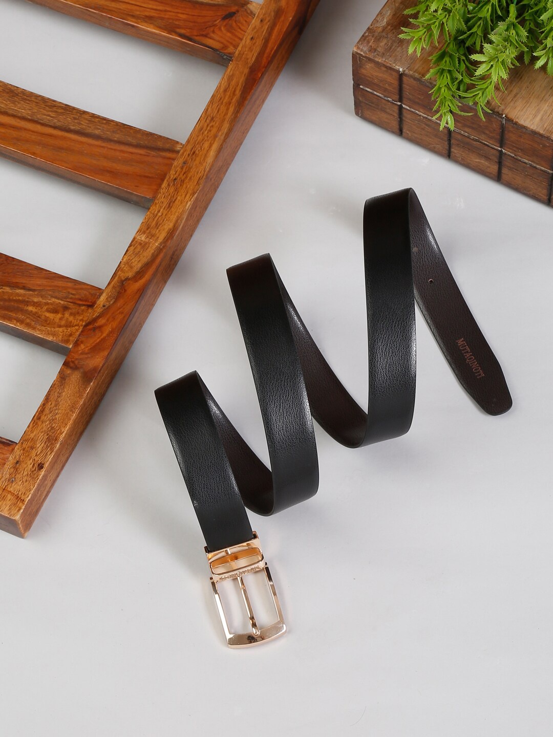 

MUTAQINOTI Men Black & Brown Reversible Formal Belt
