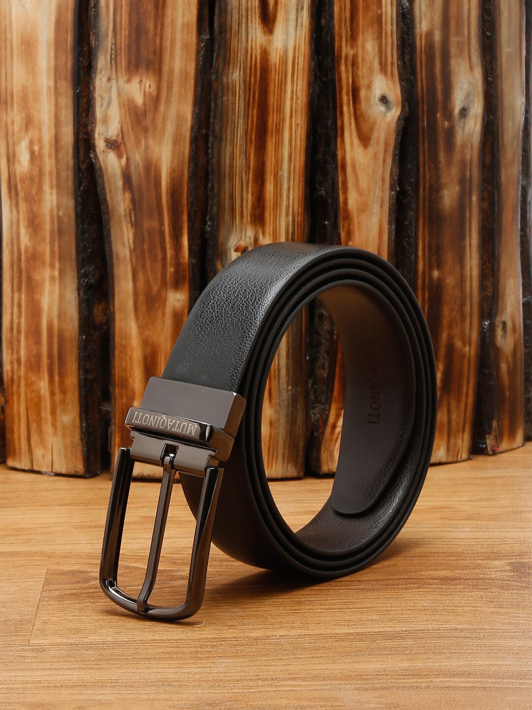 

MUTAQINOTI Men Black & Brown Reversible Formal Belt