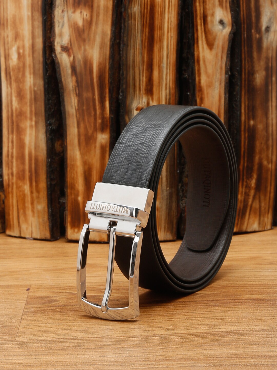 

MUTAQINOTI Men Black & Brown Reversible Formal Belt