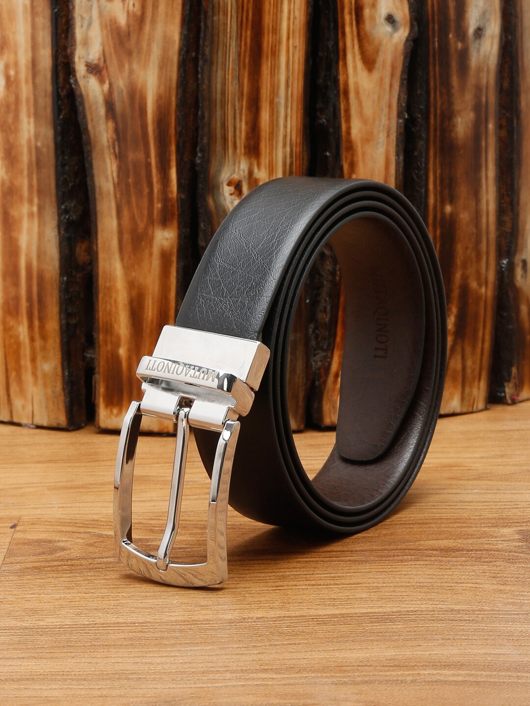 

MUTAQINOTI Men Black & Brown Leather Reversible Formal Belt