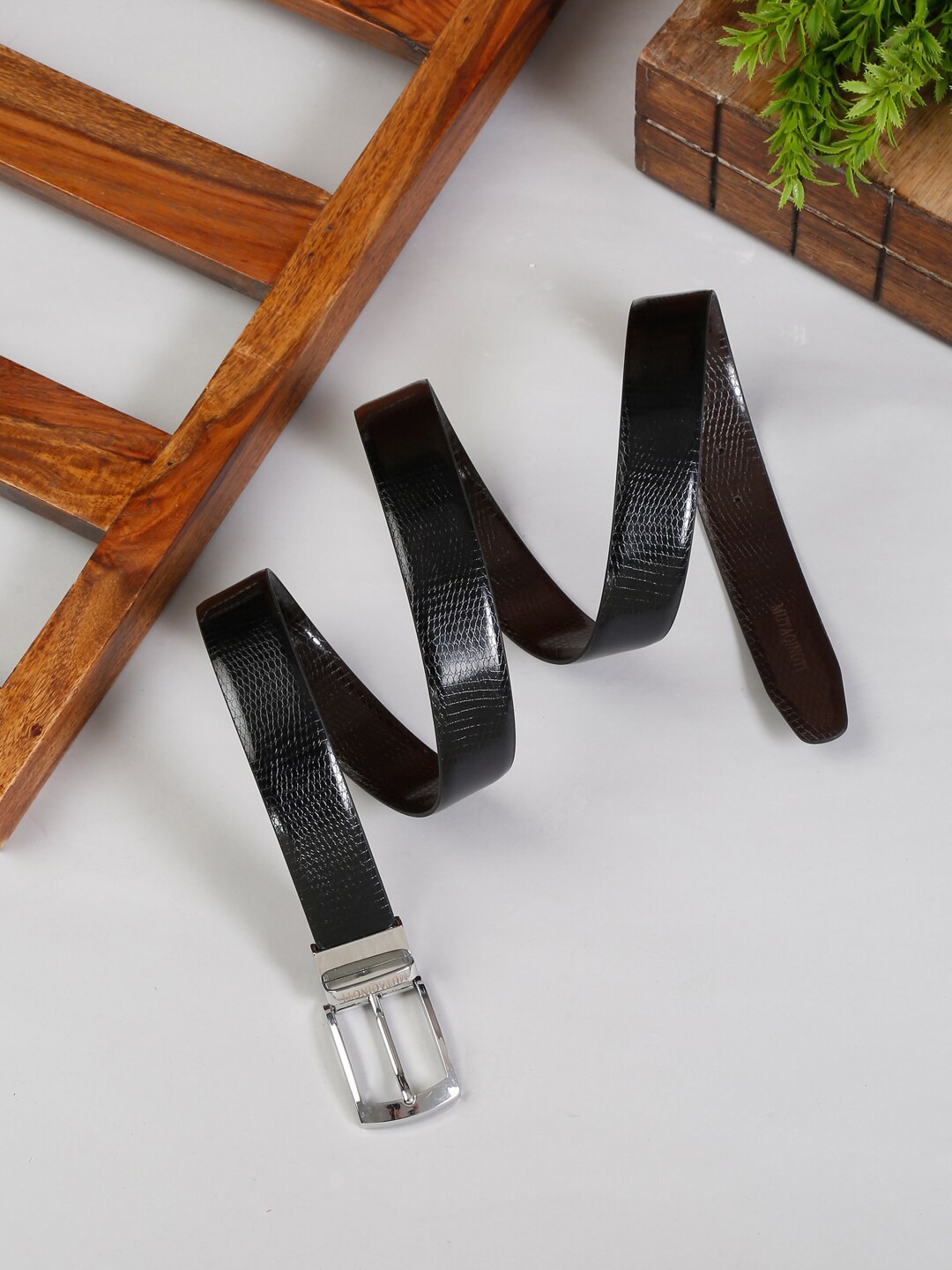 

MUTAQINOTI Men Black & Brown Leather Reversible Formal Belt