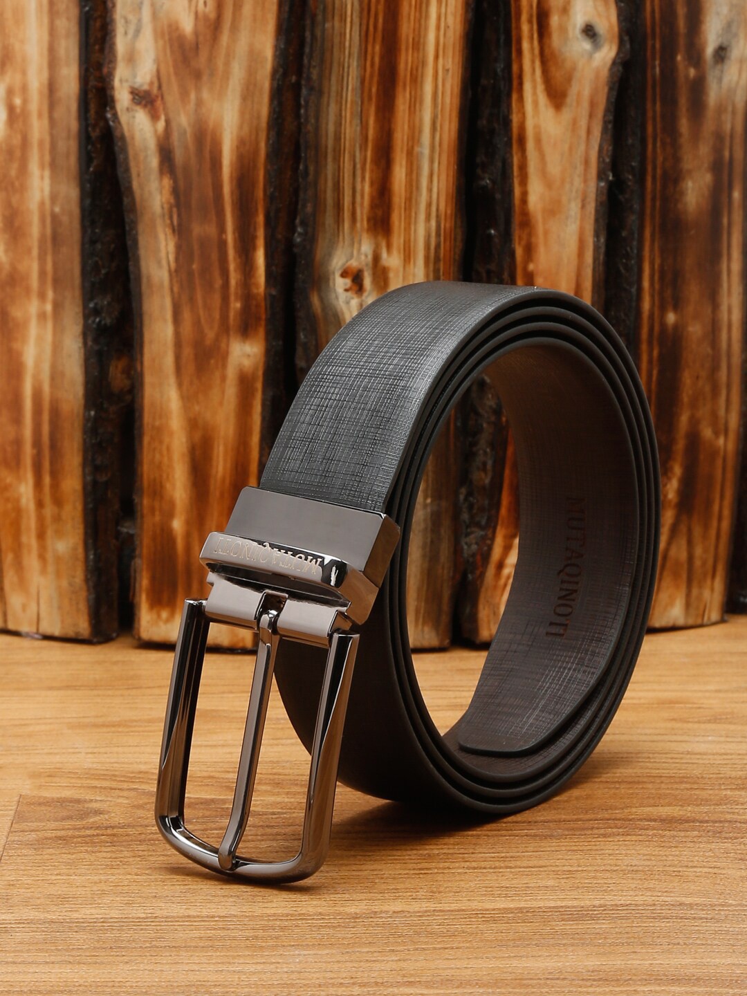 

MUTAQINOTI Men Black Textured PU Formal Belt