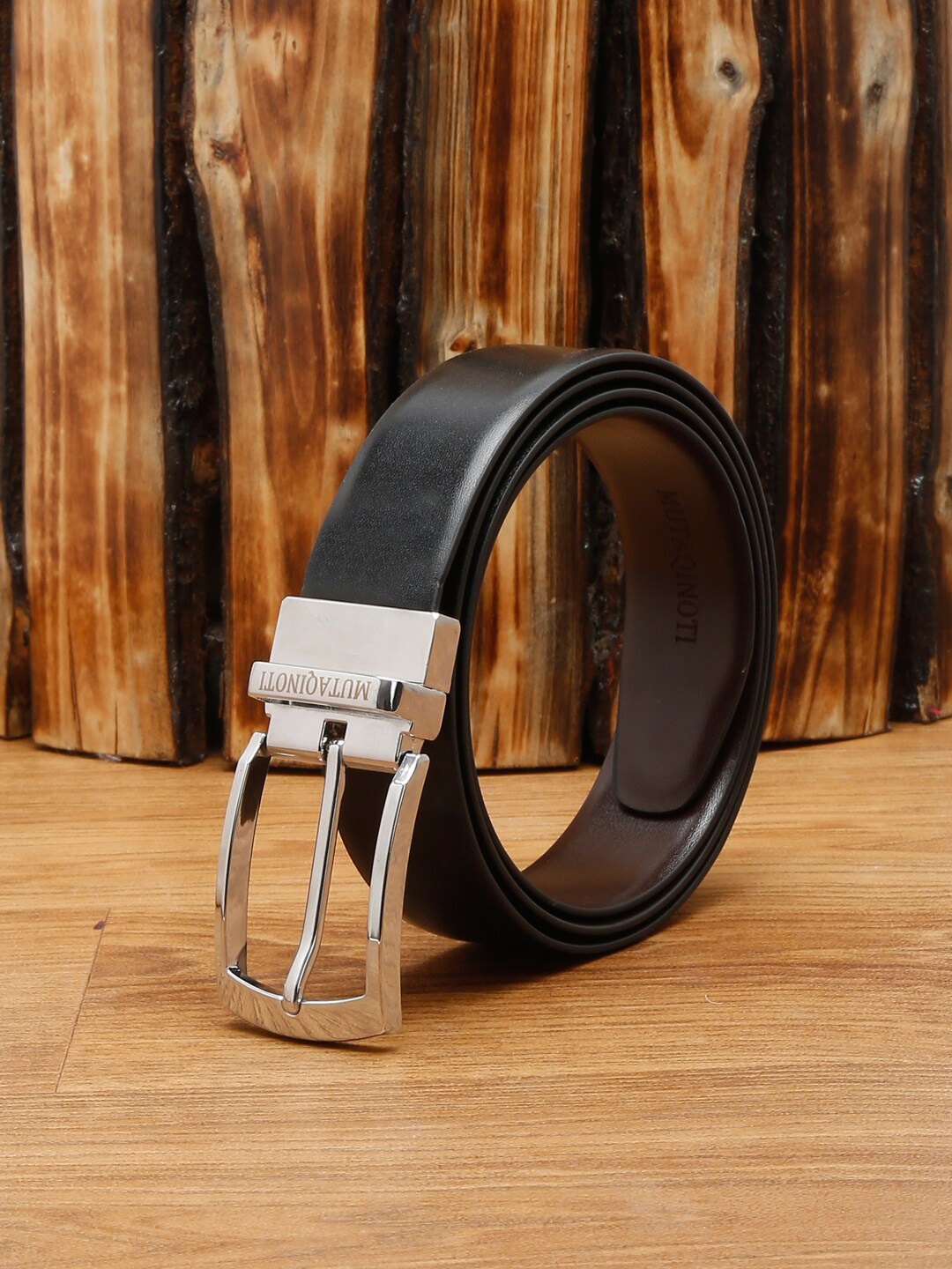 

MUTAQINOTI Men Black PU Formal Belt