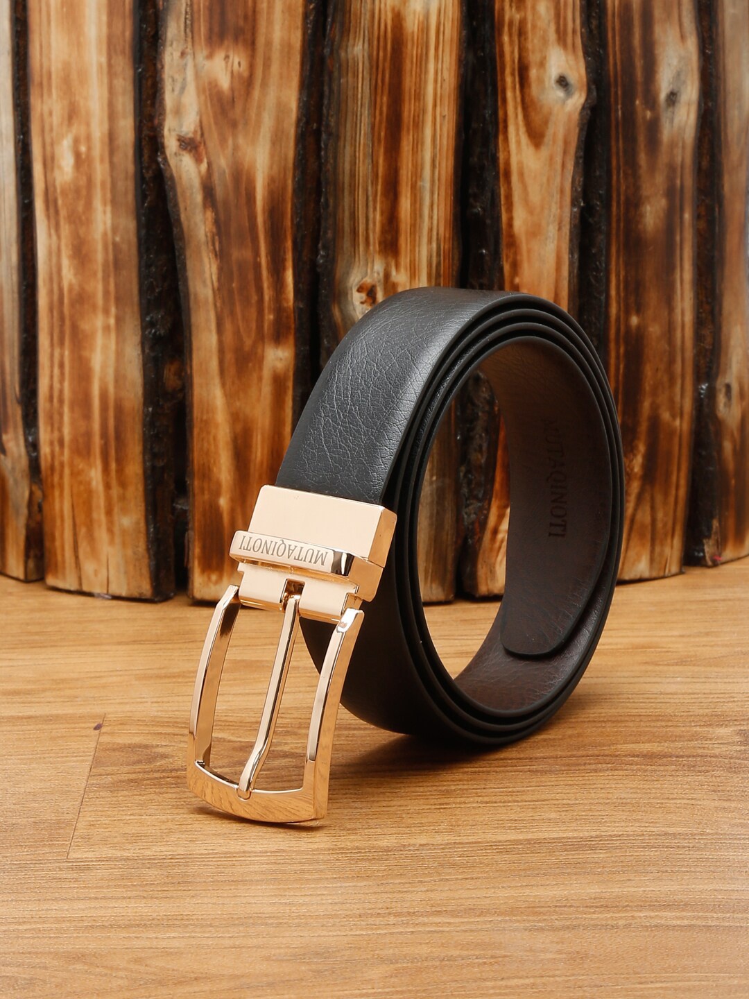 

MUTAQINOTI Men Black PU Formal Belt