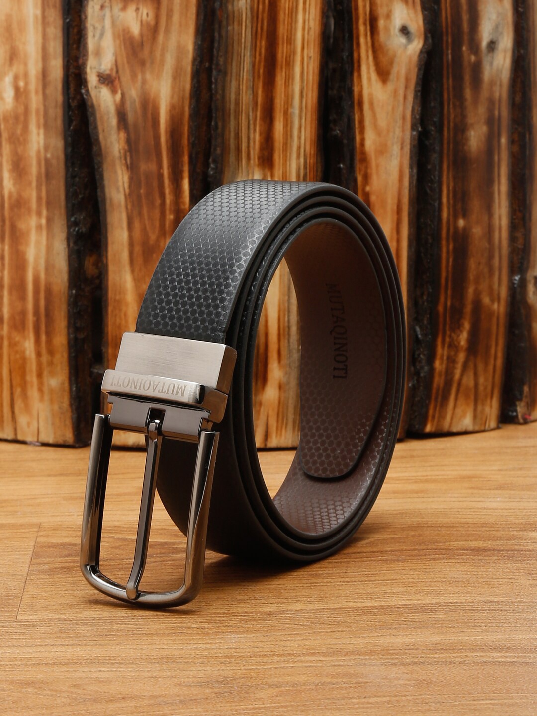 

MUTAQINOTI Men Black PU Formal Belt