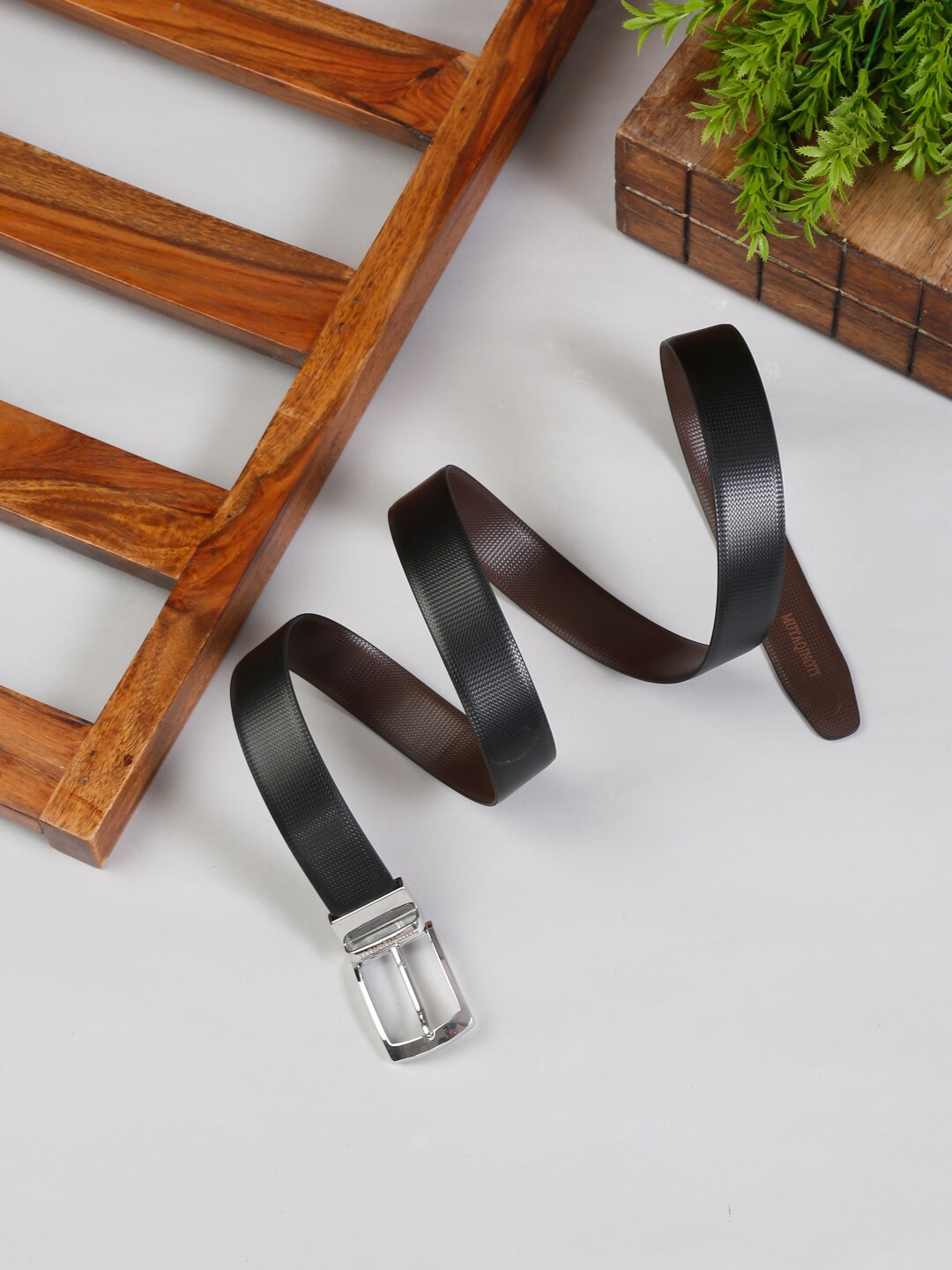 

MUTAQINOTI Men Black PU Formal Belt
