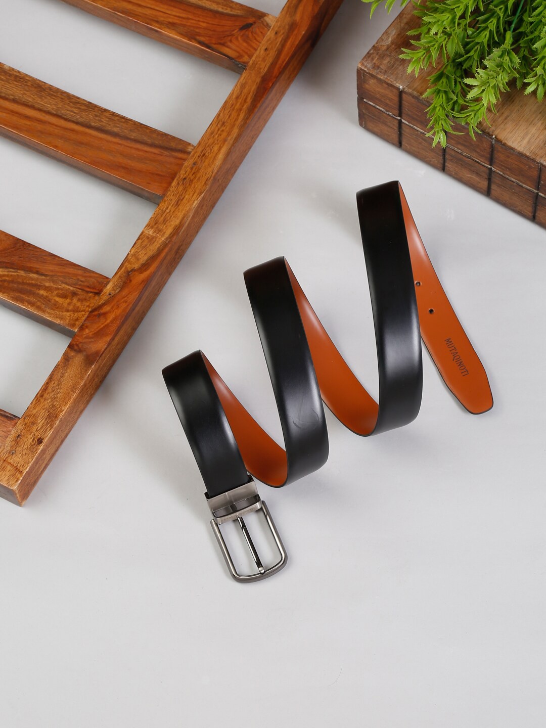 

MUTAQINOTI Men Black PU Formal Belt
