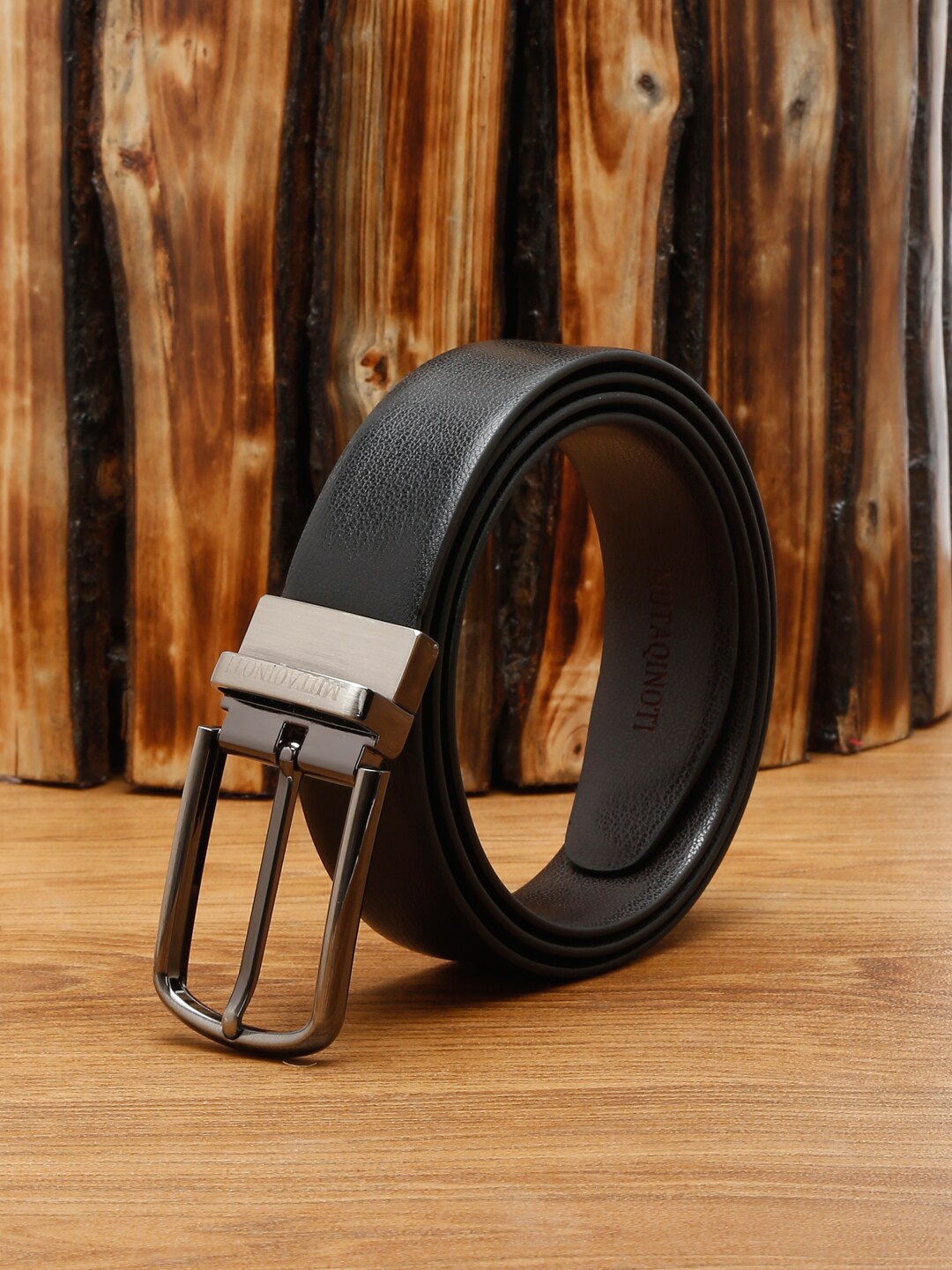 

MUTAQINOTI Men Black PU Formal Belt
