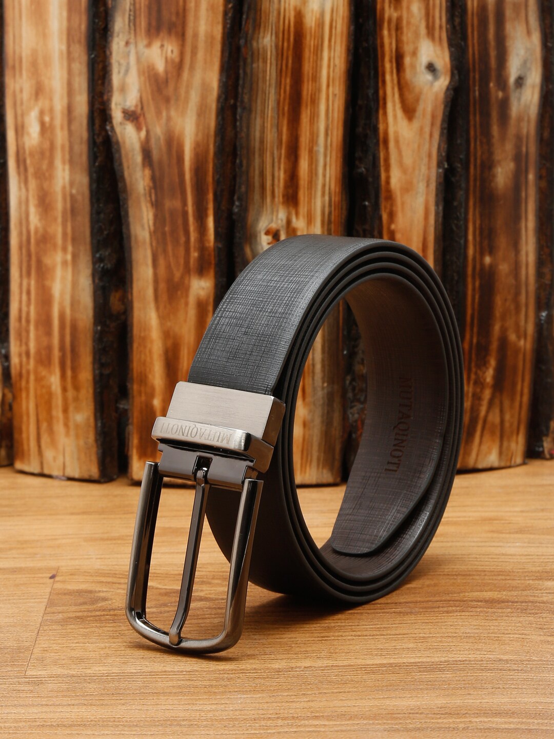 

MUTAQINOTI Men Black Textured PU Formal Belt