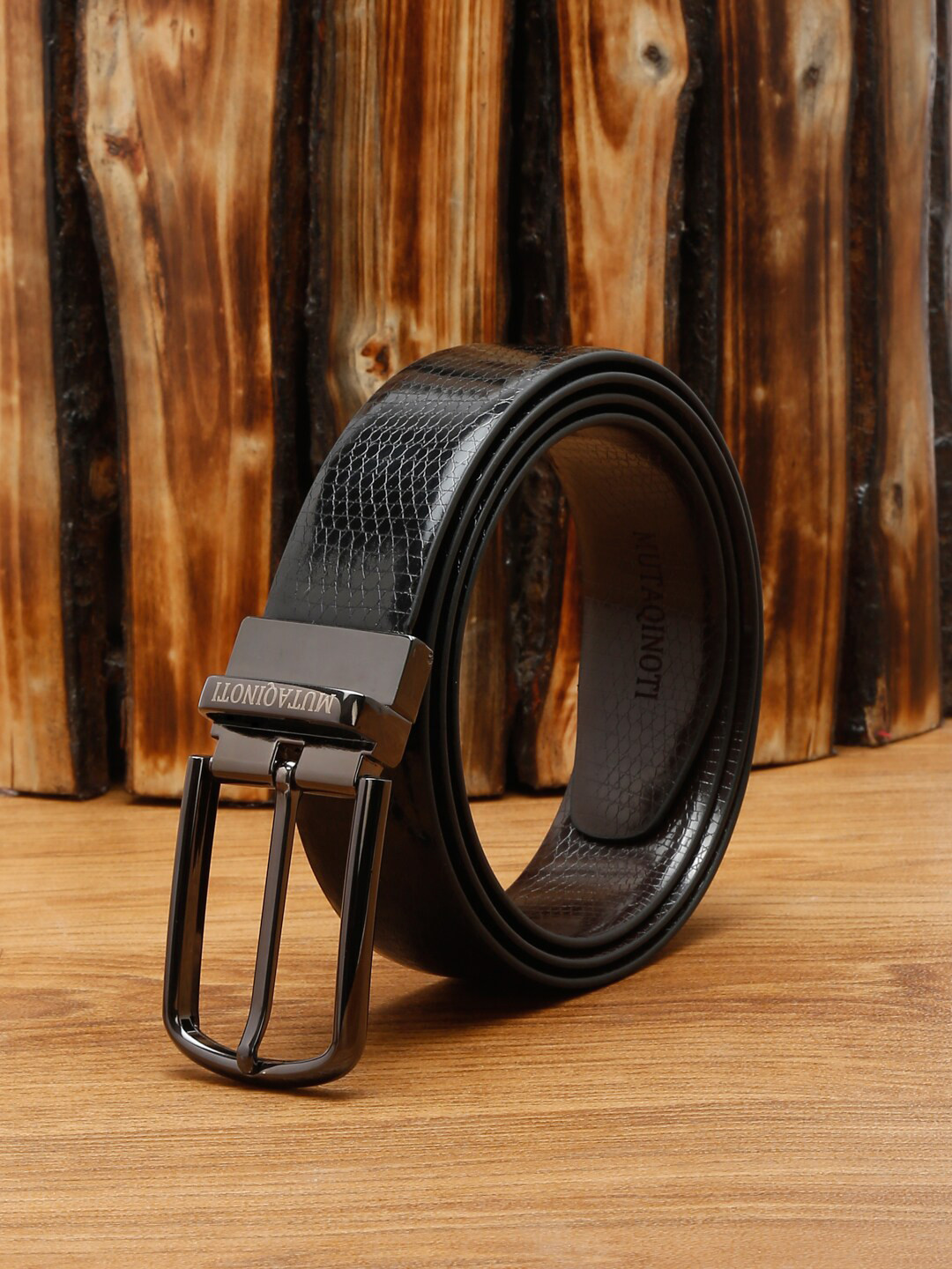 

MUTAQINOTI Men Black PU Formal Belt