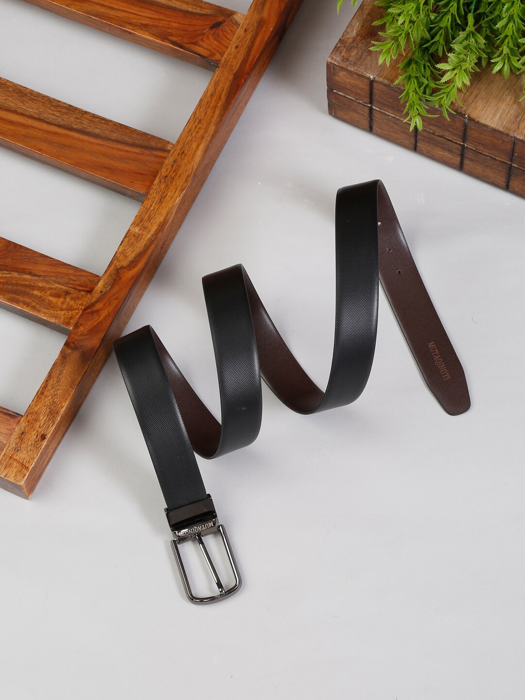 

MUTAQINOTI Men Black PU Formal Belt