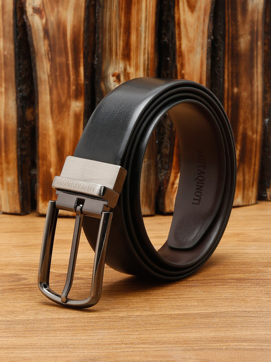 

MUTAQINOTI Men Black PU Formal Belt