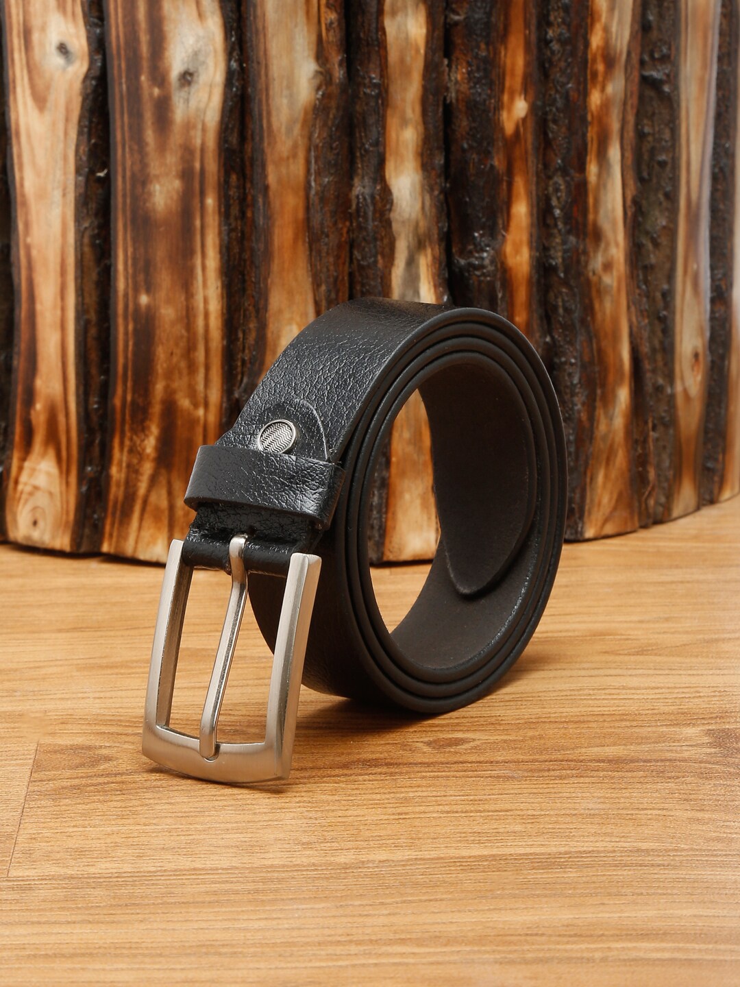 

MUTAQINOTI Men Black Textured Leather Formal Belt