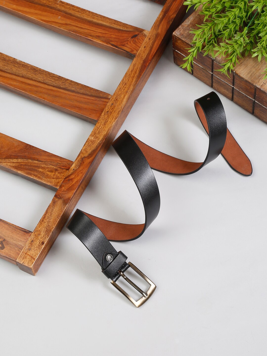 

MUTAQINOTI Men Black Leather Formal Belt
