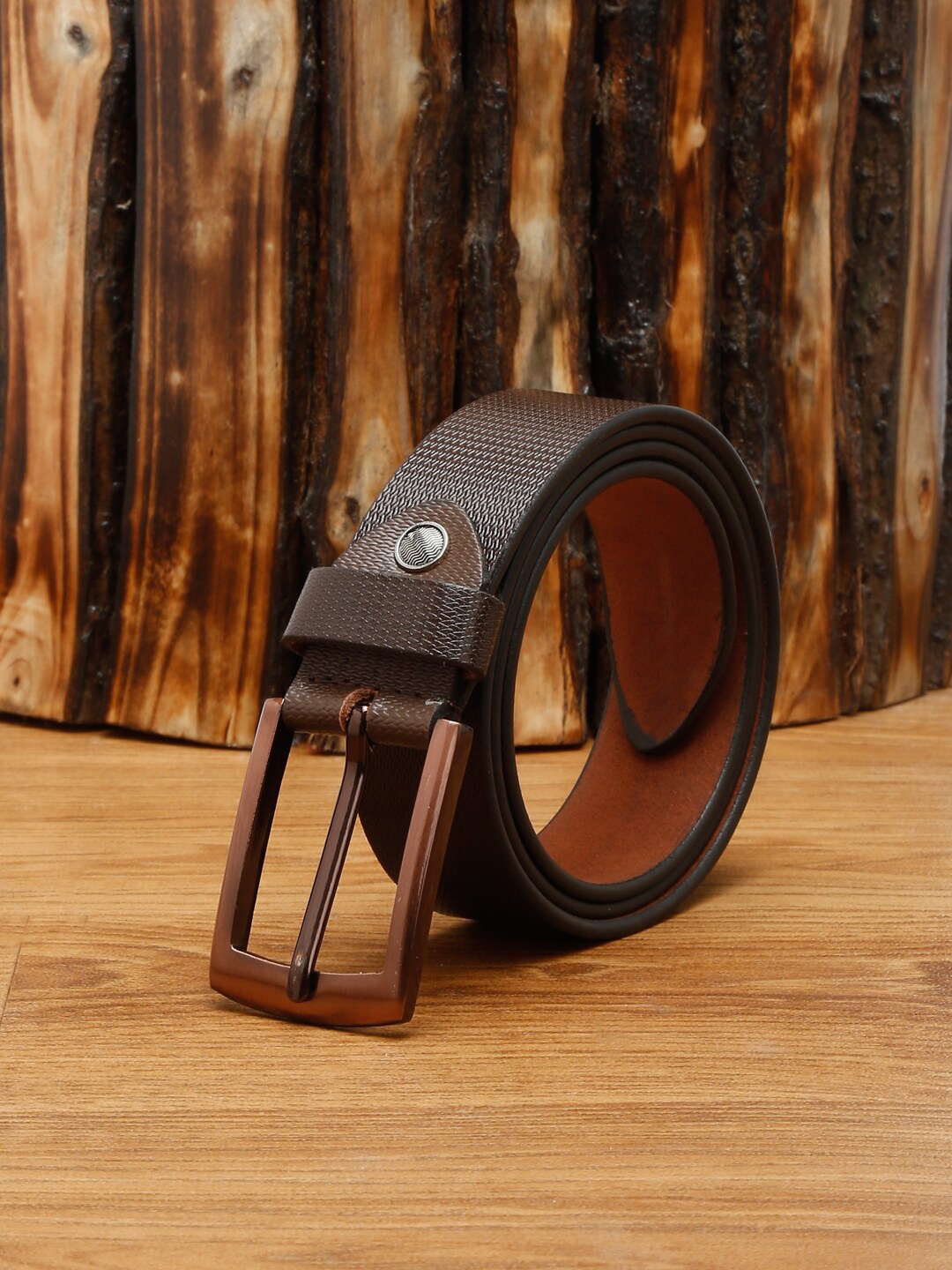 

MUTAQINOTI Men Brown Textured Leather Formal Belt