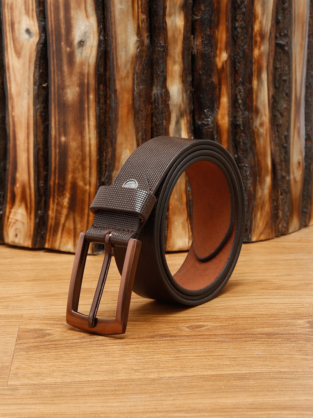 

MUTAQINOTI Men Brown Textured Leather Formal Belt