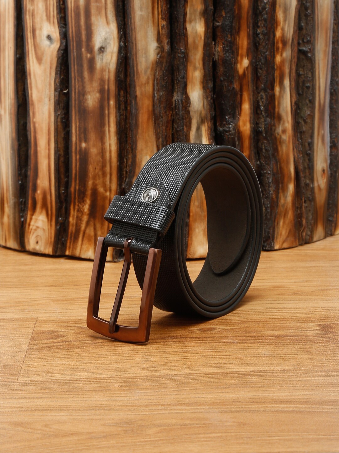 

MUTAQINOTI Men Black Textured Leather Formal Belt