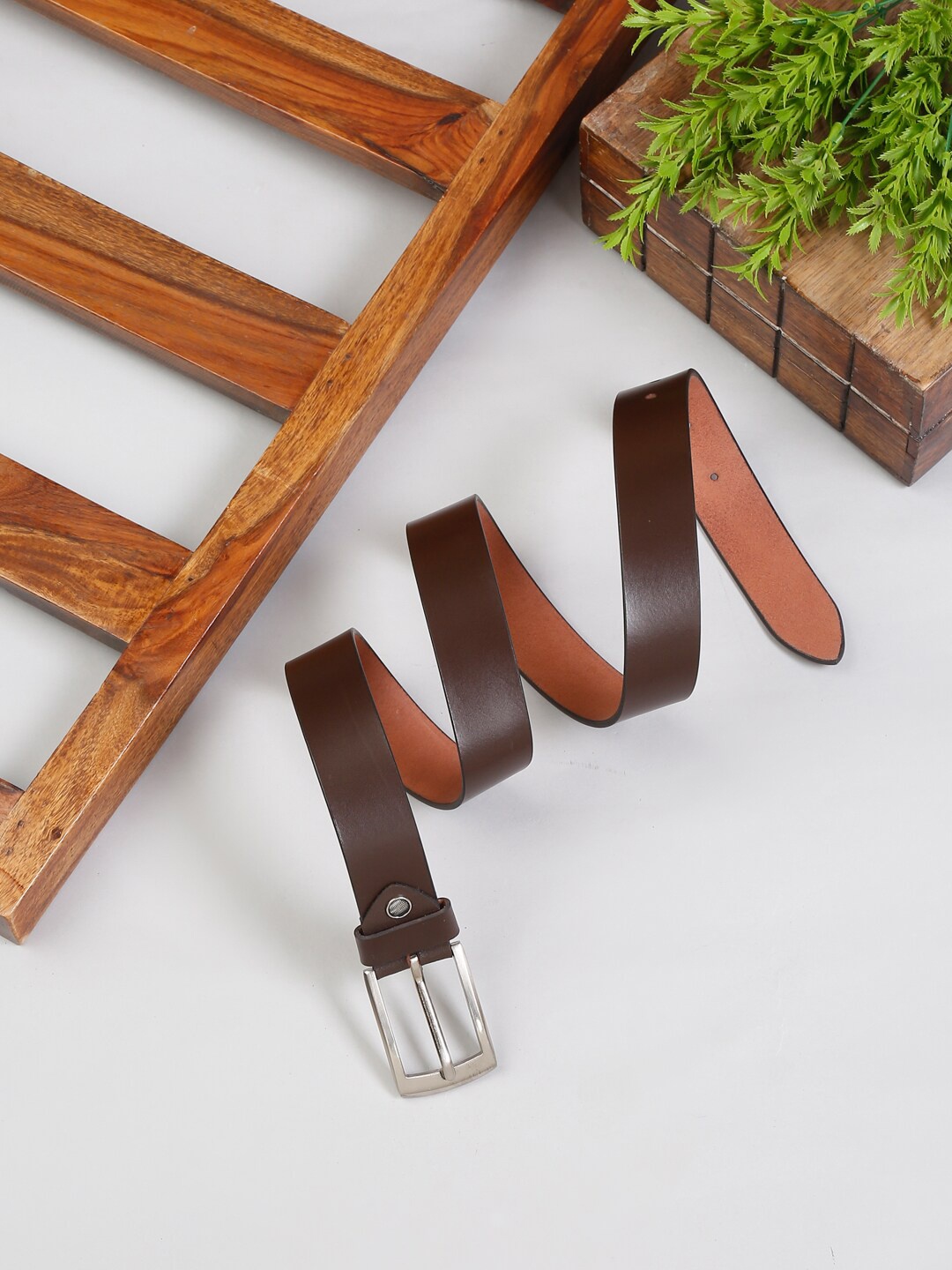 

MUTAQINOTI Men Brown Leather Formal Belt