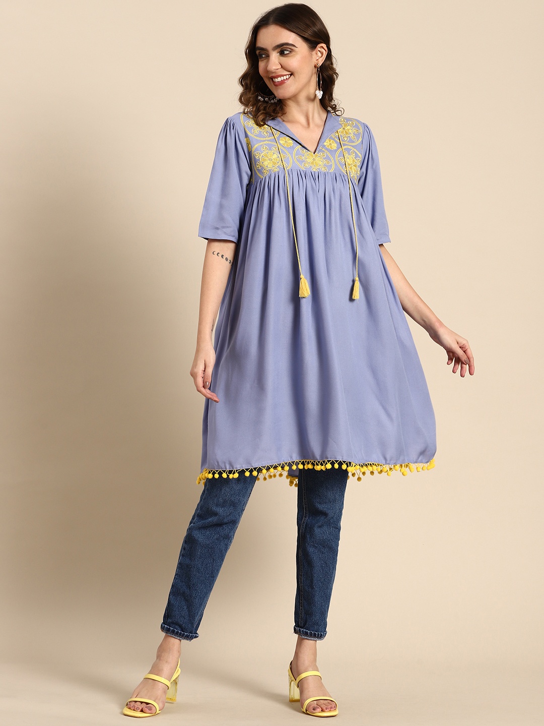 

Sangria Floral Embroidered Tunic, Lavender