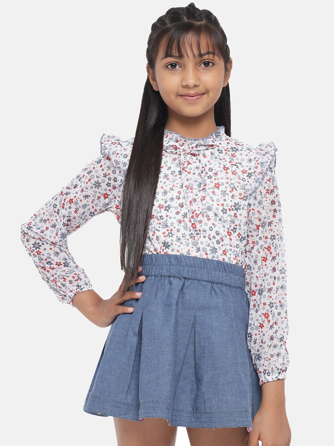

luyk Girls Blue & White Printed Top and Skirt Co-Ords Set
