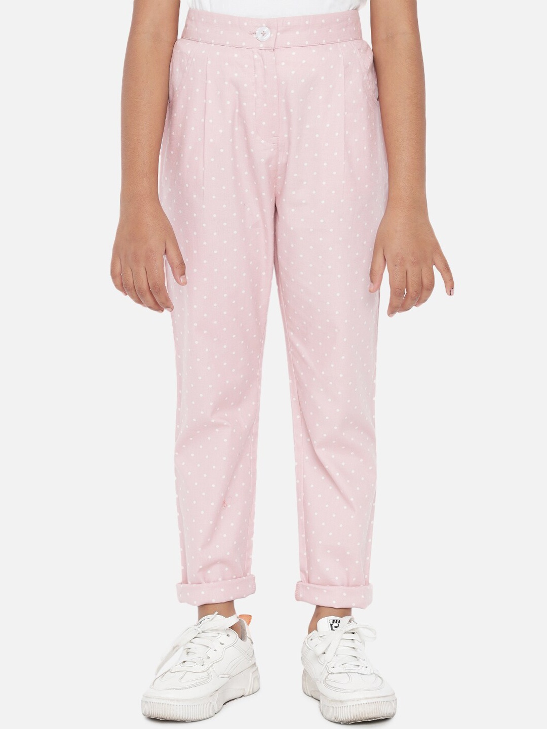 

luyk Girls Pink Printed High-Rise Pure Cotton Trousers
