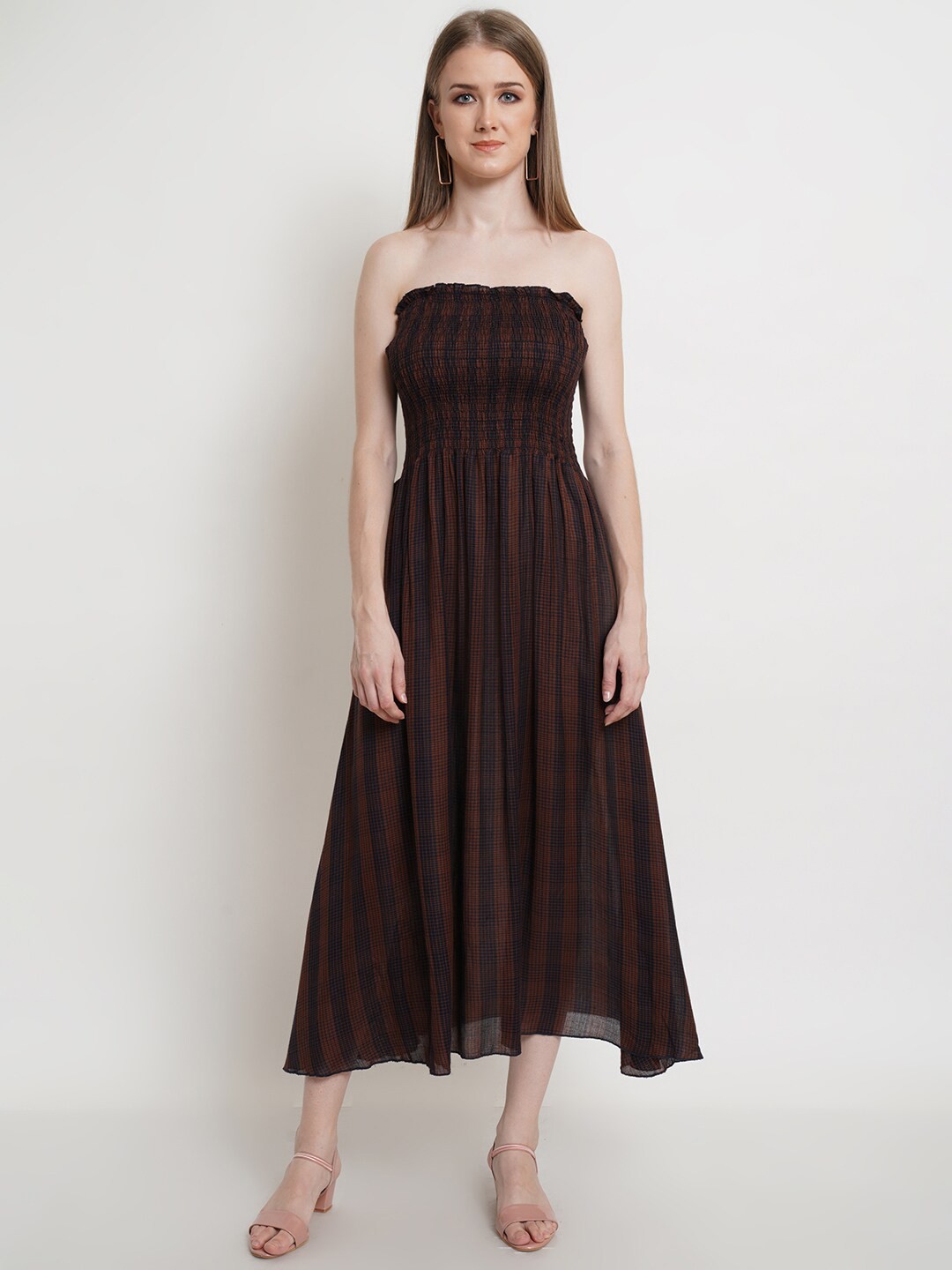 

Popwings Women Brown Striped Midi Dress