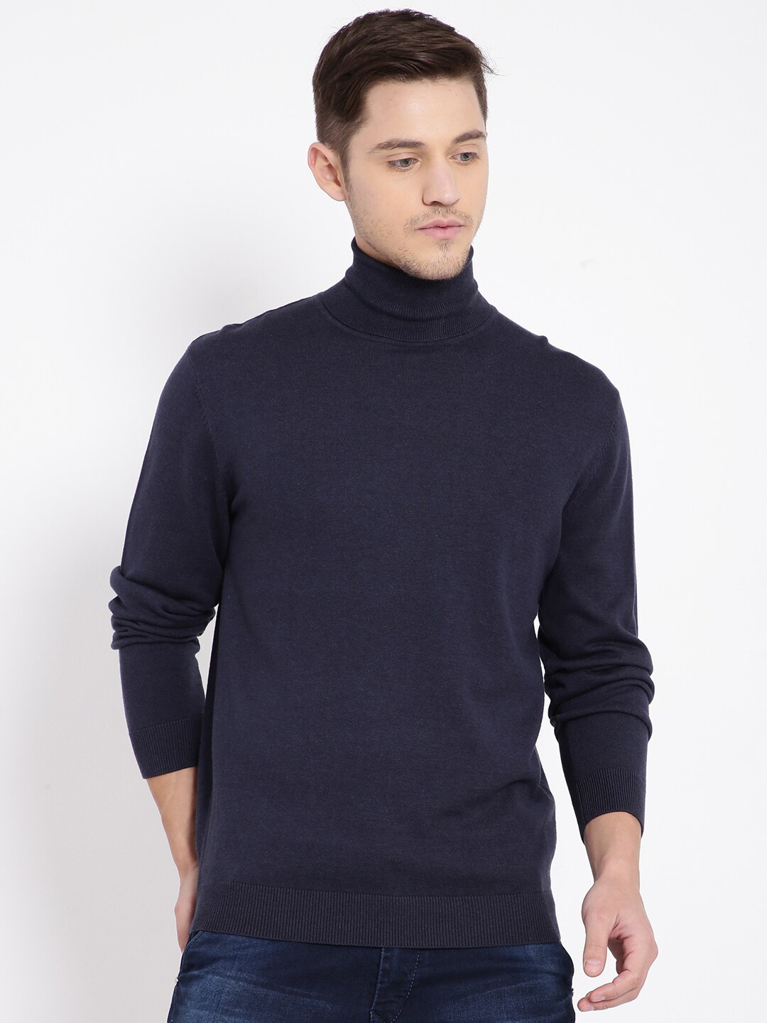 

t-base Men Navy Blue Cotton Pullover Sweater