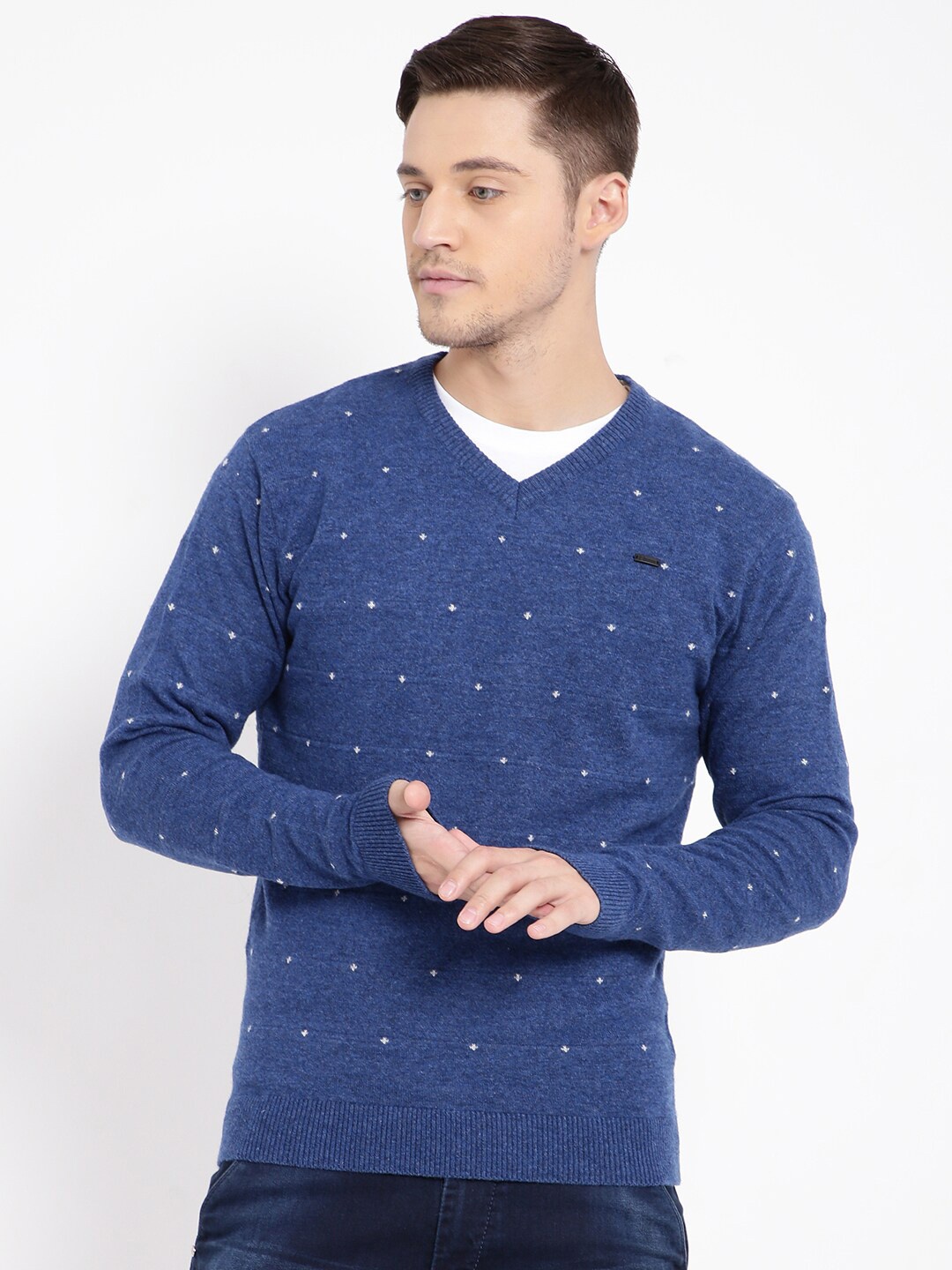 

t-base Men Blue Printed Pullover Sweater