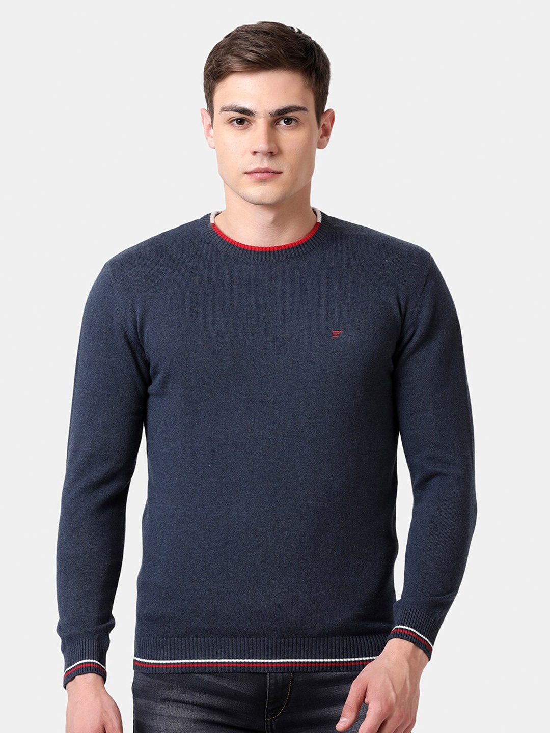 

t-base Men Navy Blue Cotton Pullover Sweater