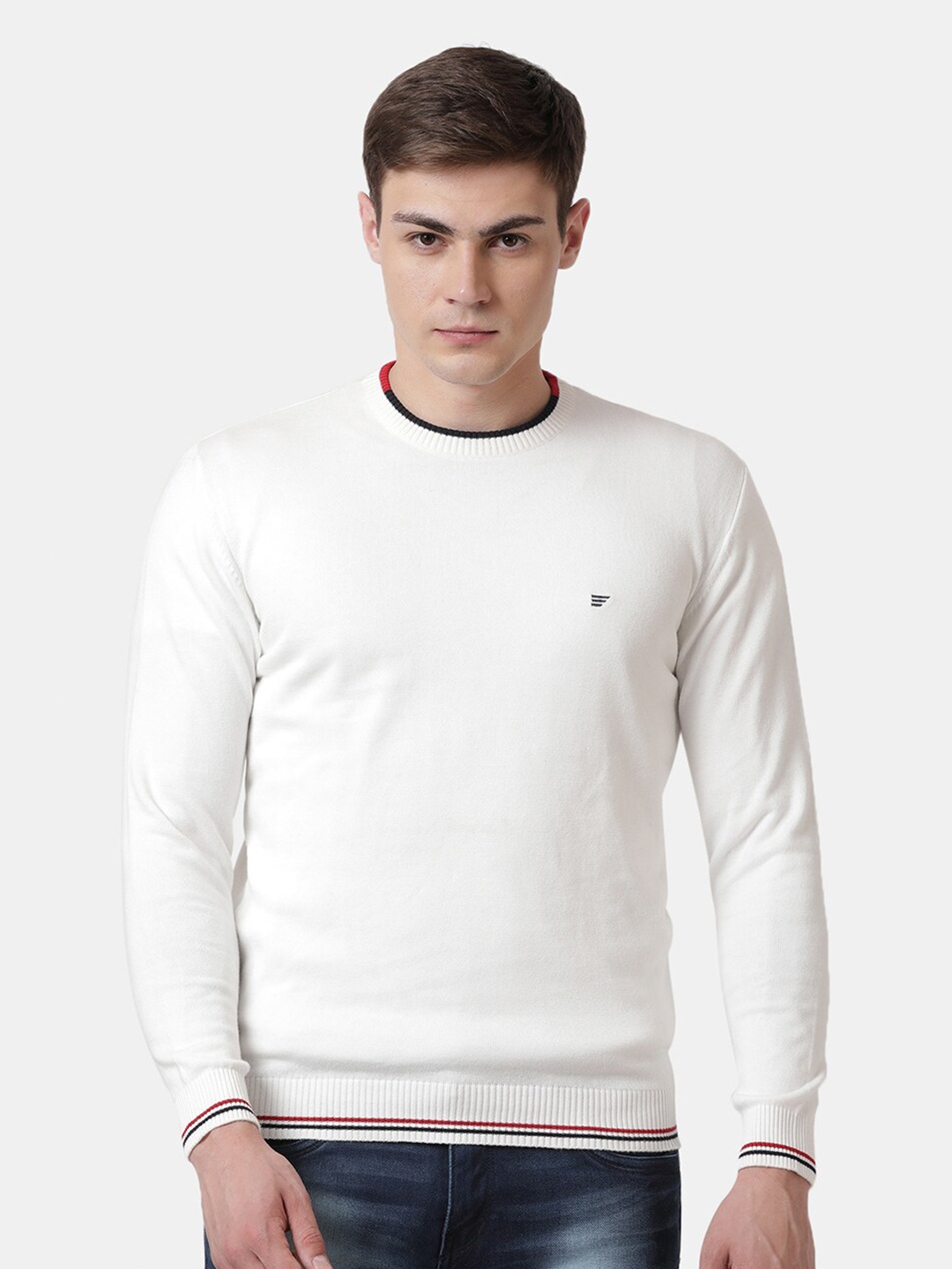 

t-base Men White Cotton Pullover Sweater