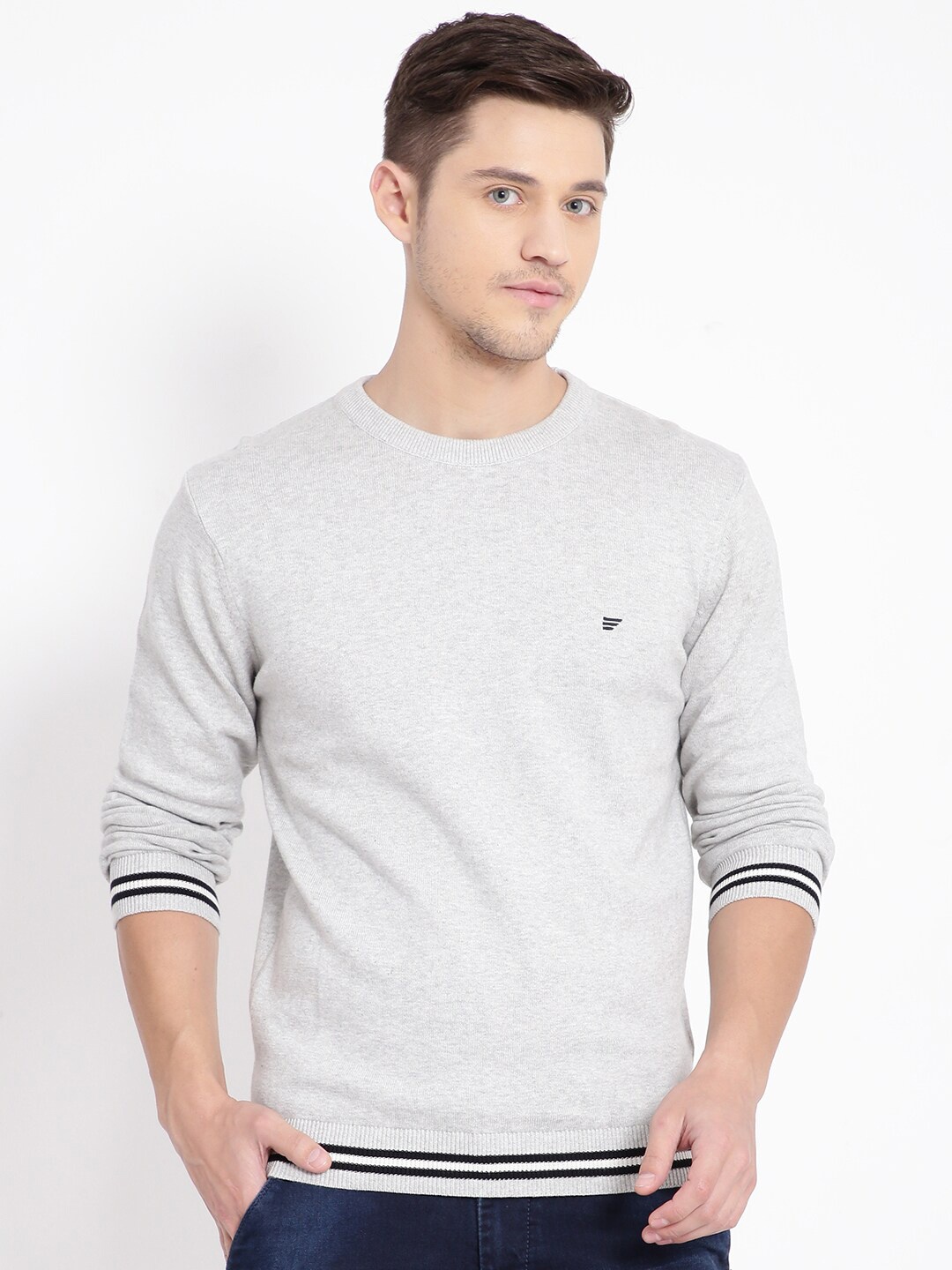 

t-base Men Grey Cotton Pullover Sweater